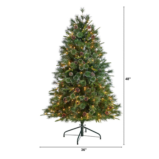 Snowed Tipped Clermont Pine Christmas Tree 4 ft artificial with pinecones and lights on Tampa Home & Garden Store