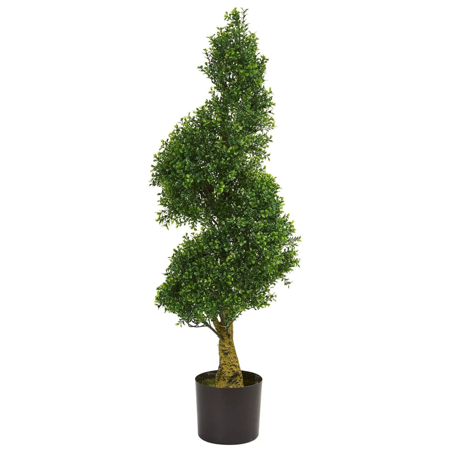 4 ft Boxwood Spiral Artificial Tree UV Resistant by Nearly Natural in a black planter on Tampa Home & Garden Store