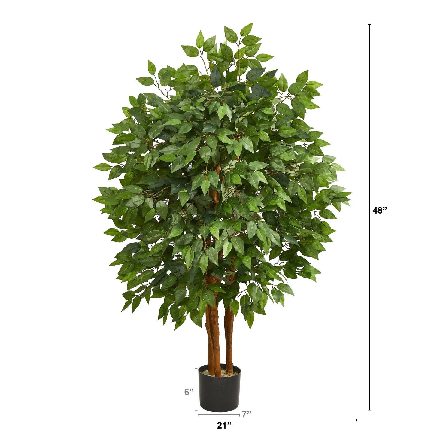 Nearly Natural 4 ft deluxe indoor artificial ficus tree with multiple trunks in black planter on Tampa Home & Garden Store
