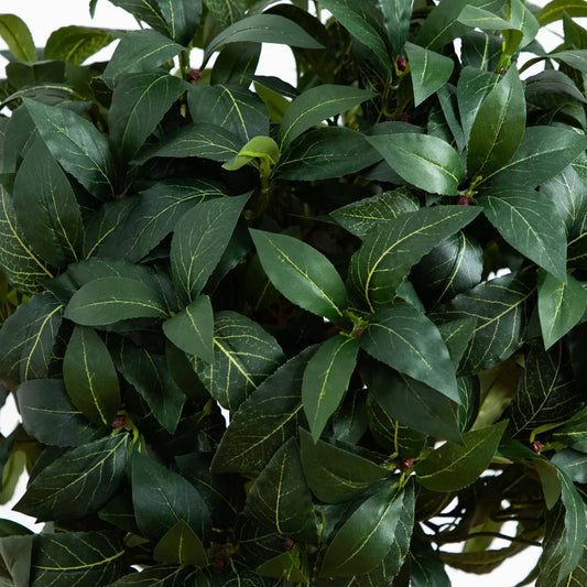 Sweet Bay Double Ball Topiary Silk Tree leaves close-up with yellow-vein foliage on Tampa Home & Garden Store