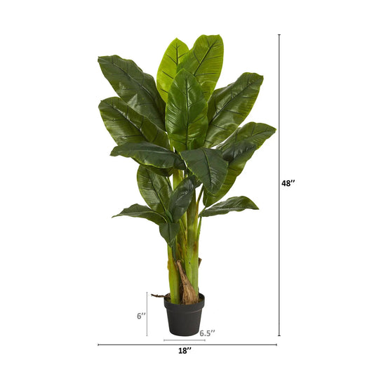 4 ft triple stalk banana tree Real Touch artificial plant in black pot by Nearly Natural on Tampa Home & Garden Store