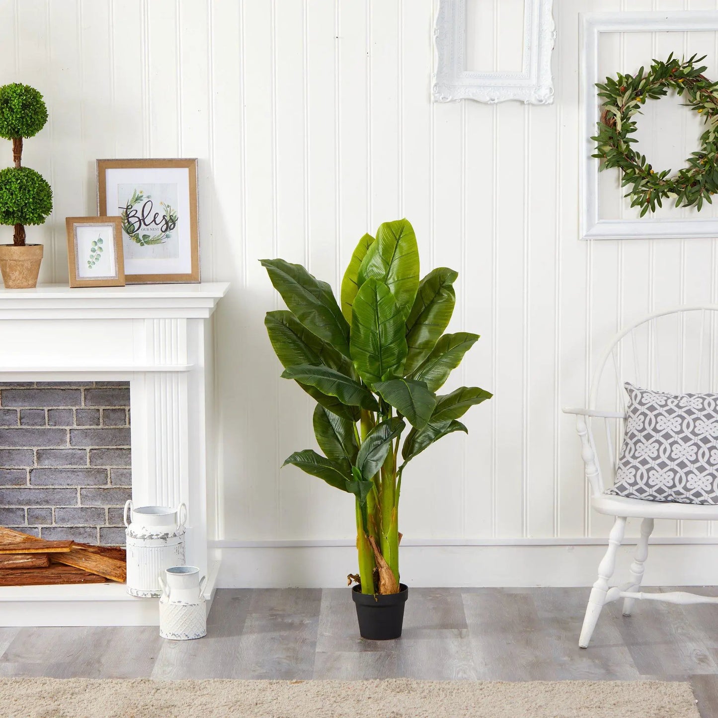 4 ft Triple Stalk Banana Tree Real Touch in black pot with lush green leaves Nearly Natural on Tampa Home & Garden Store