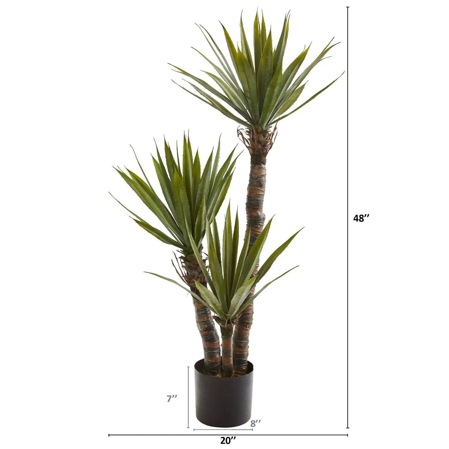 Yucca Artificial Tree with Three Textured Trunks, Nearly Natural, 48-inch tall in black pot on Tampa Home & Garden Store