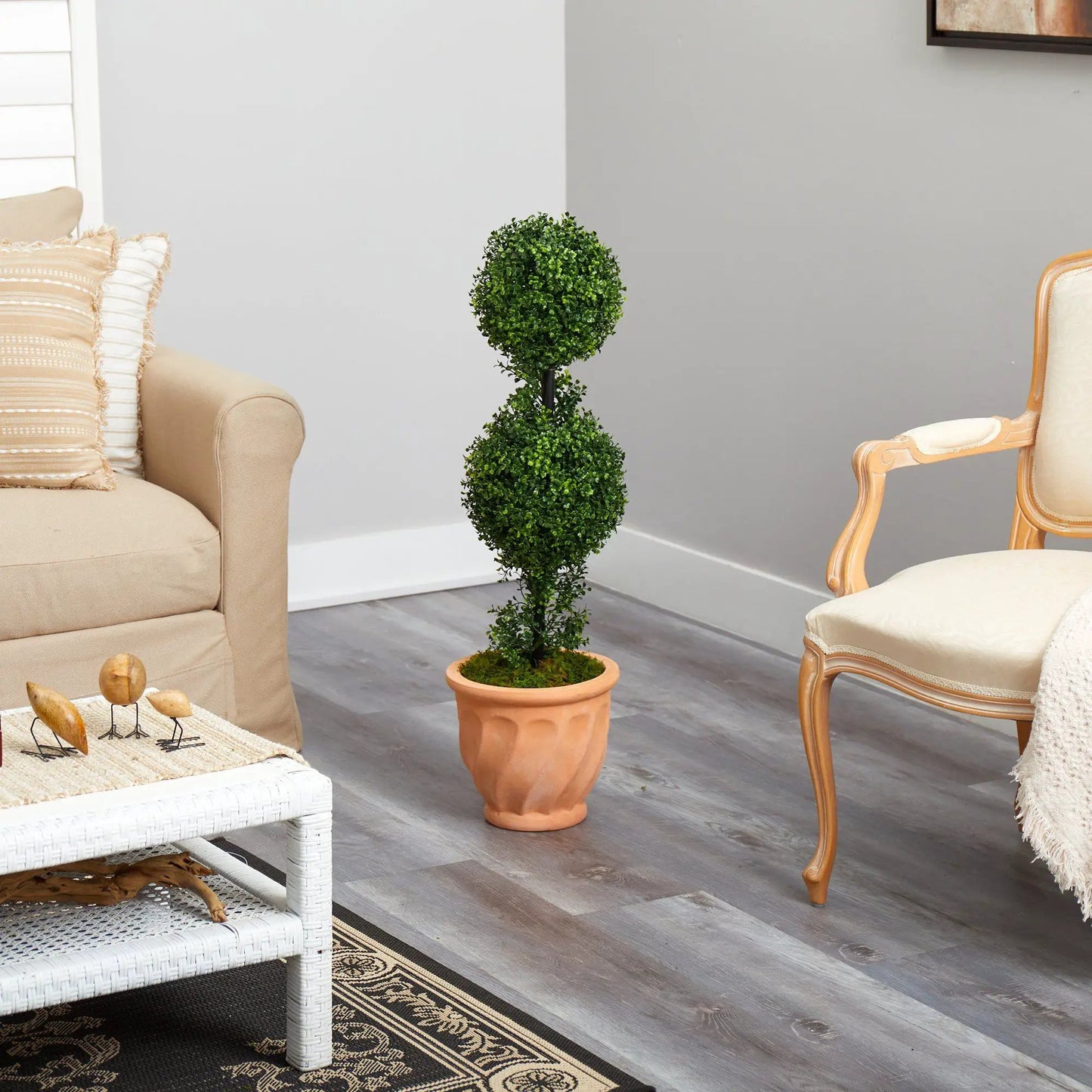 Boxwood Double Ball Topiary in terra cotta planter, Nearly Natural, 40in tall, indoor/outdoor on Tampa Home & Garden Store