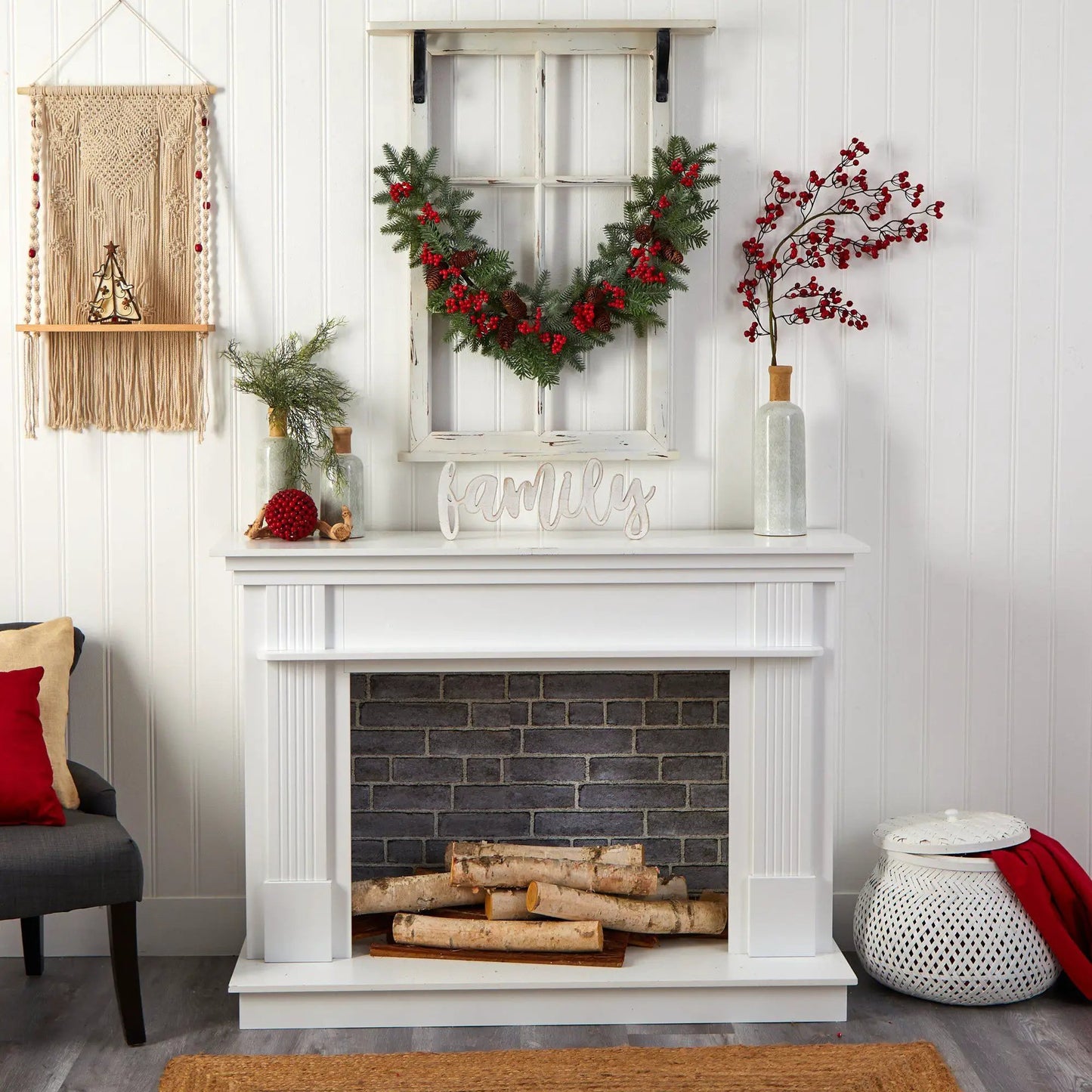 Pines, Berries and Pinecones Christmas Garland, 40in artificial with red berries on Tampa Home & Garden Store
