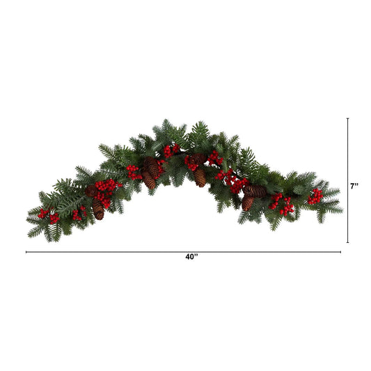 40” Pines, Red Berries and Pinecones Artificial Christmas Garland - Tampa Home & Garden Store