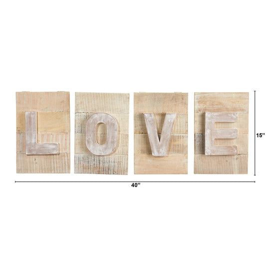 Forty Inch Rustic Farmhouse Love Wall Art set of four weathered wooden panels forming L O V E on Tampa Home & Garden Store