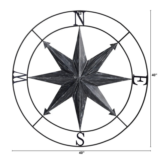 40” Washed Nautical Metal Compass Wall Art Decor - Tampa Home & Garden Store