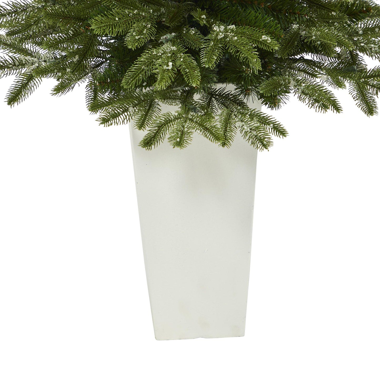 44” Snowed Grand Teton Fir Christmas tree with clear lights and branches in white planter on Tampa Home & Garden Store