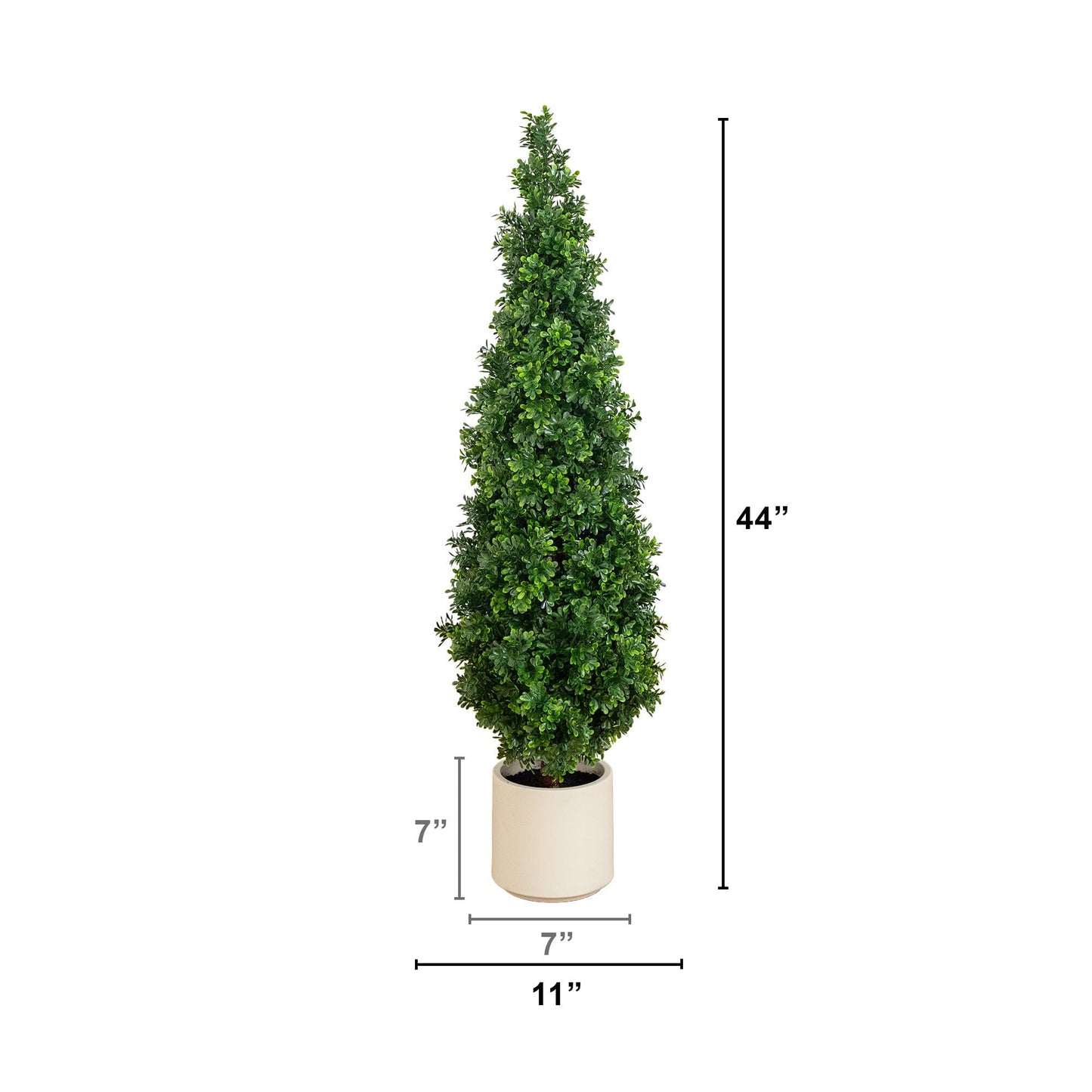 Artificial boxwood topiary cone tree, 44-inch UV resistant, in white planter, Nearly Natural on Tampa Home & Garden Store