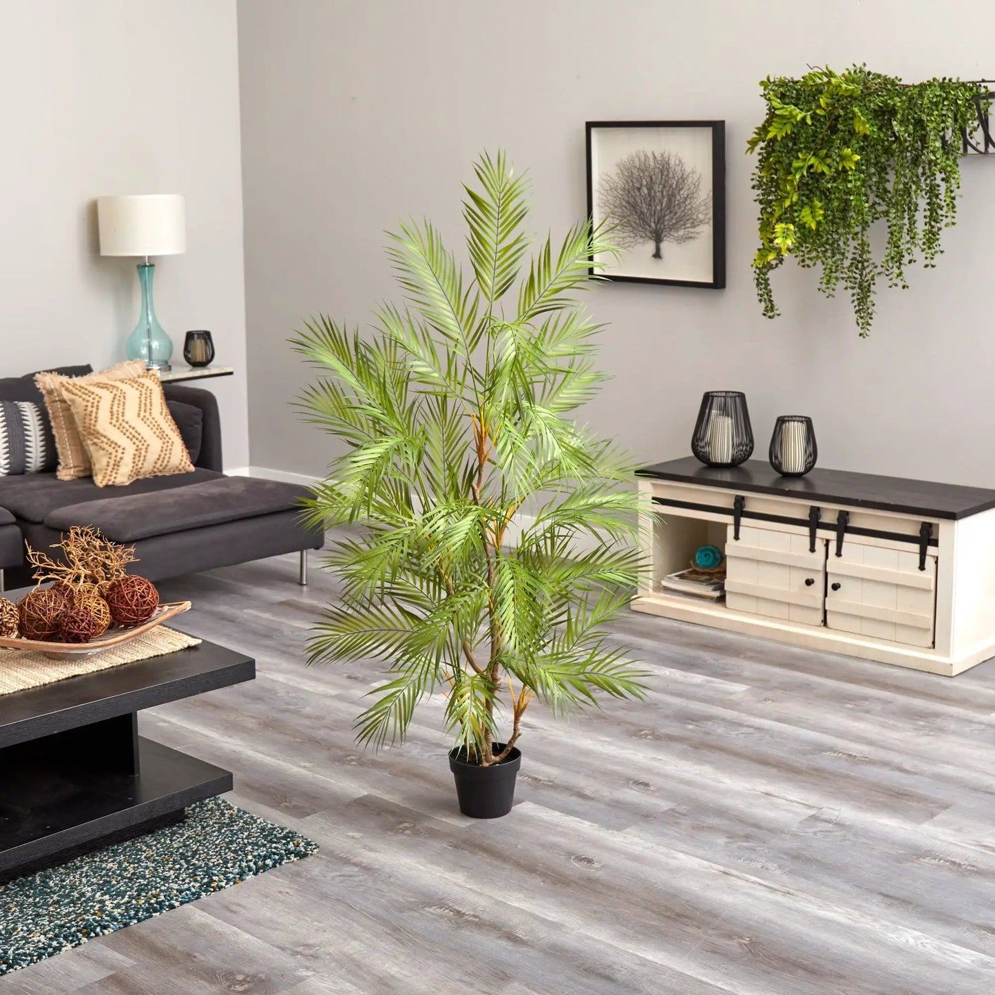 Areca Palm Tree Artificial 4.5 ft Decor in black pot with green fronds Nearly Natural on Tampa Home & Garden Store