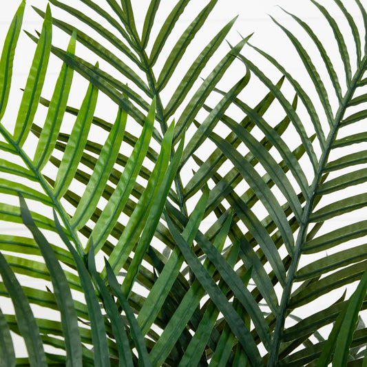 Areca Palm Artificial Tree close-up view of green fronds on Tampa Home & Garden Store