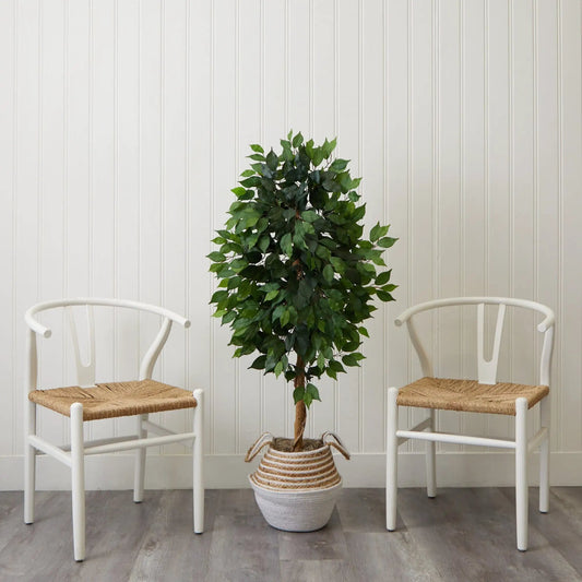 4.5 ft Ficus Tree with Double Trunk DIY Kit in woven basket planter, artificial plant on Tampa Home & Garden Store