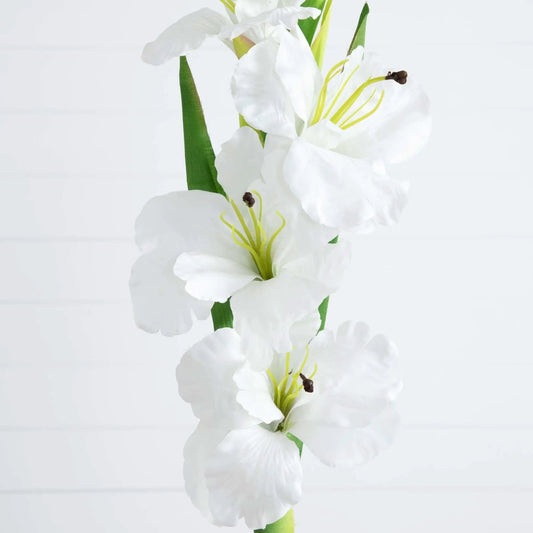 Artificial Gladiolus Flower Stems set of 3, white blooms with green stems, Nearly Natural on Tampa Home & Garden Store