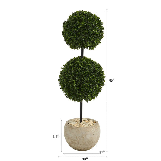 45” Boxwood Double Ball Artificial Topiary Tree in Sand Colored Planter (Indoor/Outdoor) - Tampa Home & Garden Store