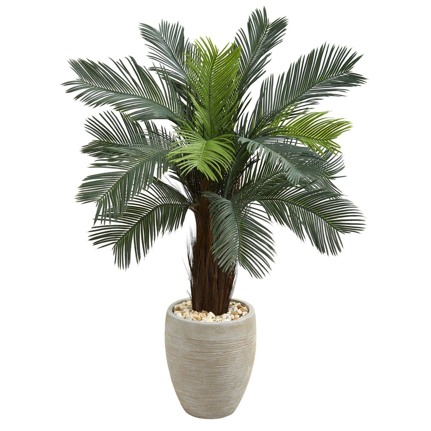 Cycas artificial tree, 4.5 ft, oval beige planter with rocks, Nearly Natural indoor/outdoor on Tampa Home & Garden Store