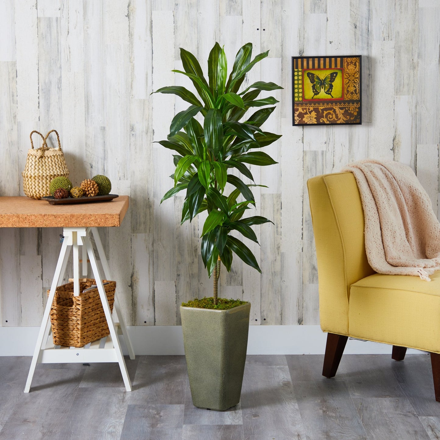 4.5 ft Dracaena artificial plant in green planter Real Touch by Nearly Natural on Tampa Home & Garden Store