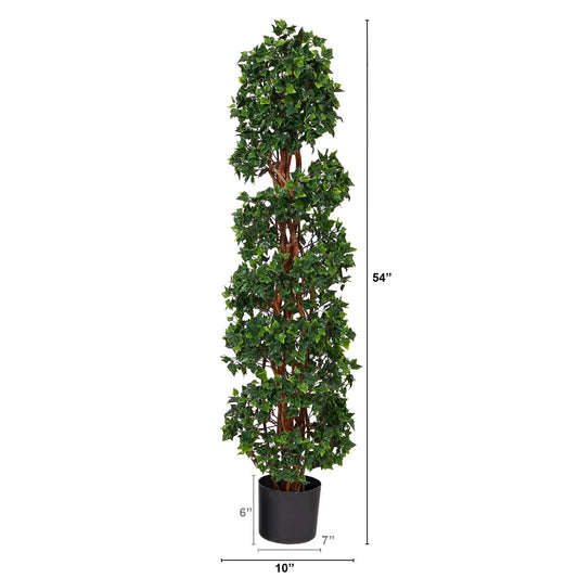 Artificial 4.5 ft English Ivy spiral topiary tree with brown trunk in a black planter on Tampa Home & Garden Store