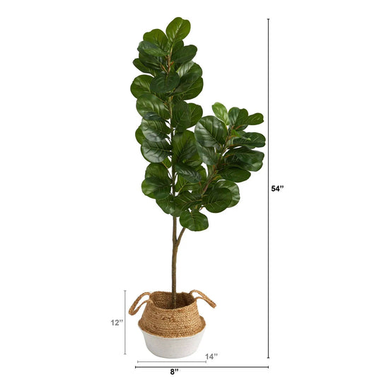 4.5 ft fiddle leaf fig tree (artificial) with a natural boho woven planter on Tampa Home & Garden Store