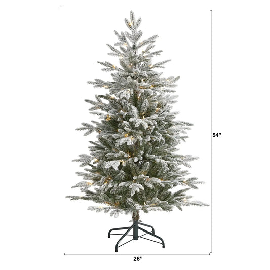 Flocked Manchester Spruce Christmas Tree by Nearly Natural, pre-lit, 54 in tall, 26 in base on Tampa Home & Garden Store