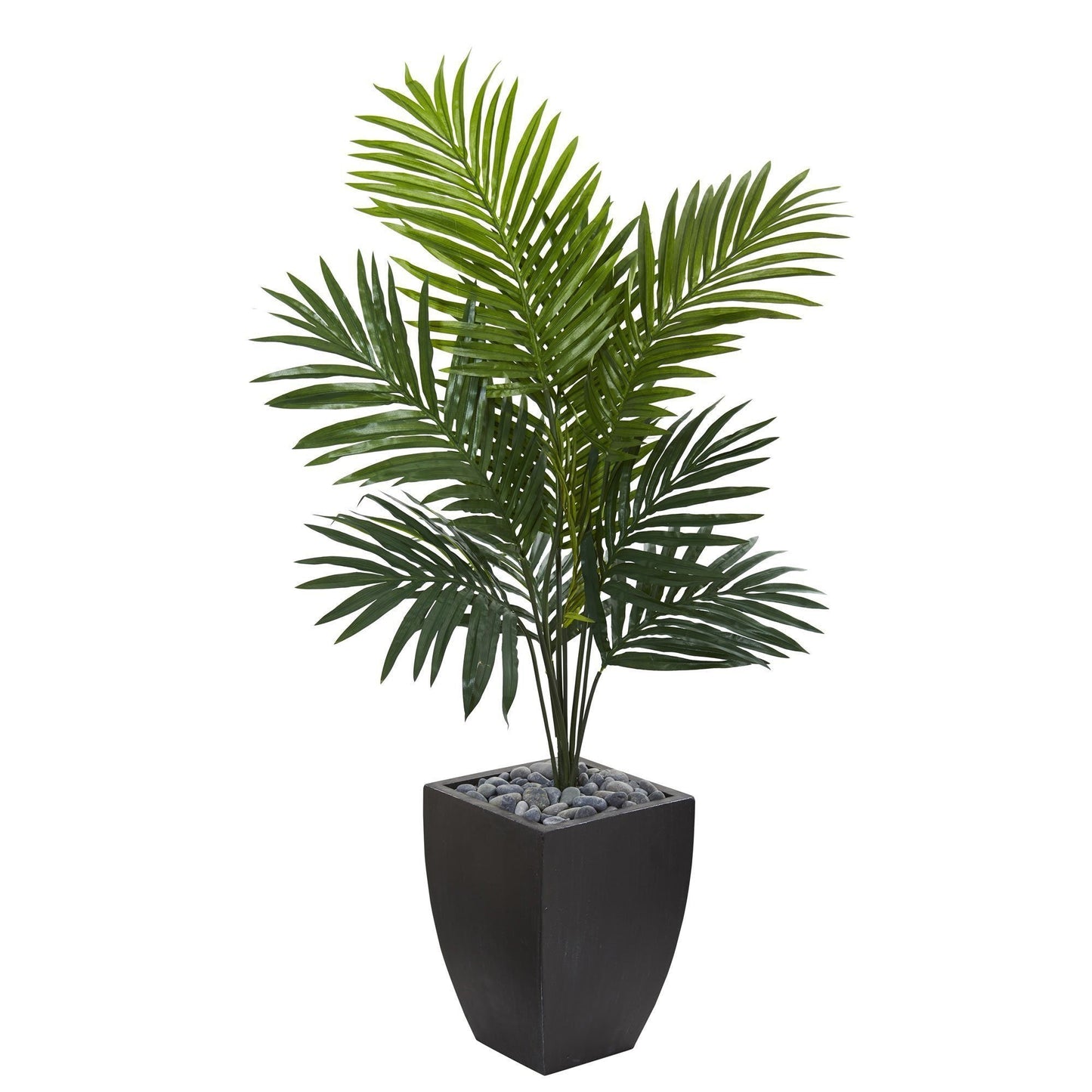 Kentia Palm Artificial Tree by Nearly Natural in black wash planter with pebbles 4.5 ft tall on Tampa Home & Garden Store