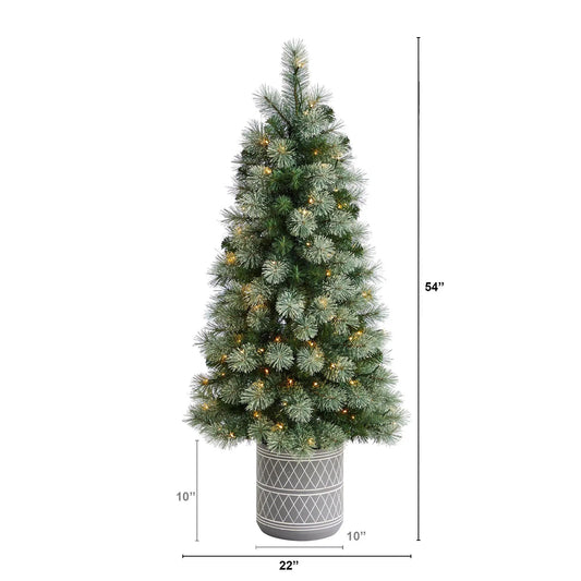 Nova Scotia Christmas Tree in stone geometric planter with warm lights by Nearly Natural on Tampa Home & Garden Store