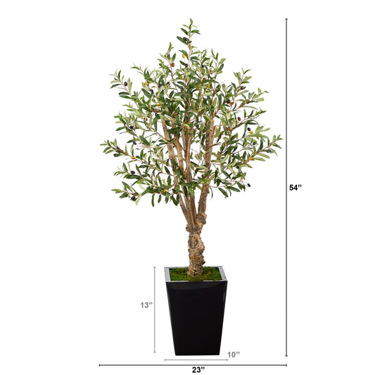 Olivo Artificial de 1,37 m en Maceta de Metal Negra