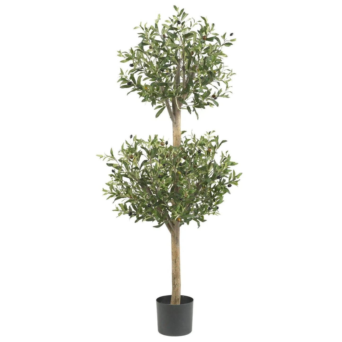Olive Double Topiary Silk Tree by Nearly Natural in black planter with green leaves and olives on Tampa Home & Garden Store
