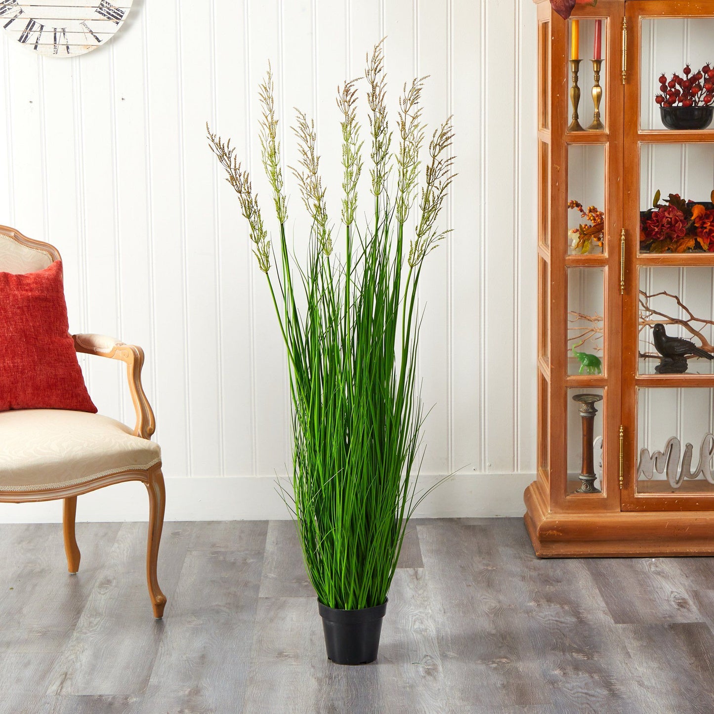 Plum Grass artificial plant with warm plumes in a black pot, Nearly Natural brand on Tampa Home & Garden Store