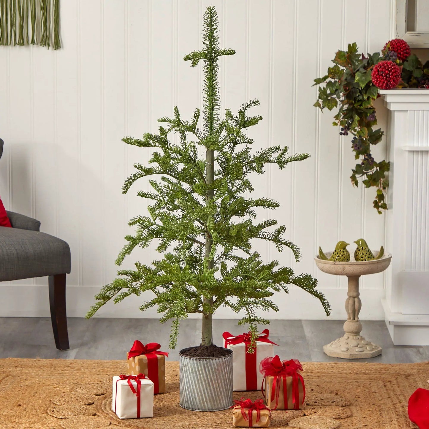Nearly Natural prelit 4.5 ft Christmas pine tree in metal planter on Tampa Home & Garden Store