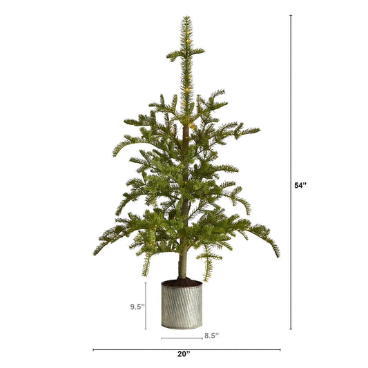 Prelit 4.5 ft artificial Christmas pine tree in galvanized planter Nearly Natural on Tampa Home & Garden Store