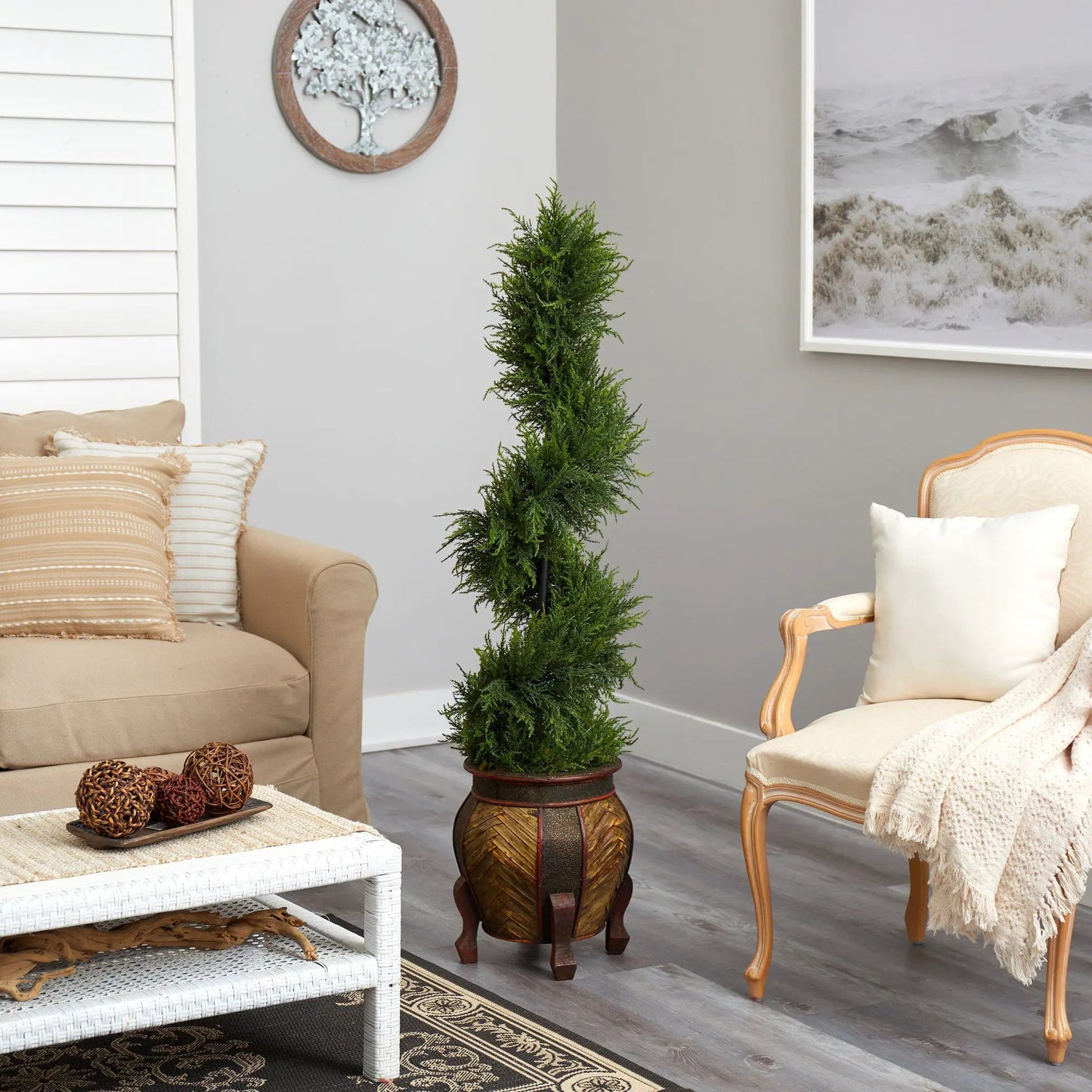 Spiral cypress artificial tree in planter with LED lights for indoor use by Nearly Natural on Tampa Home & Garden Store