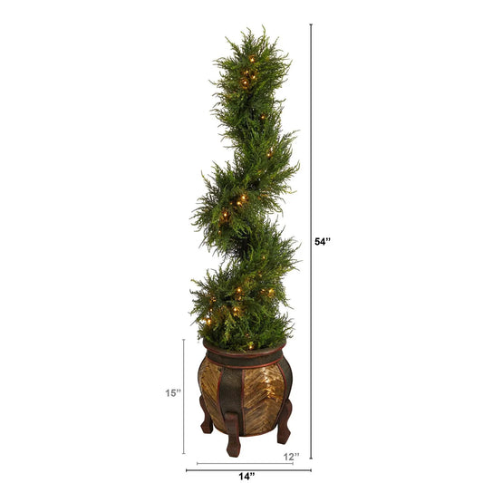 Spiral Cypress Artificial Tree with LED in decorative planter, 54in tall, Nearly Natural on Tampa Home & Garden Store