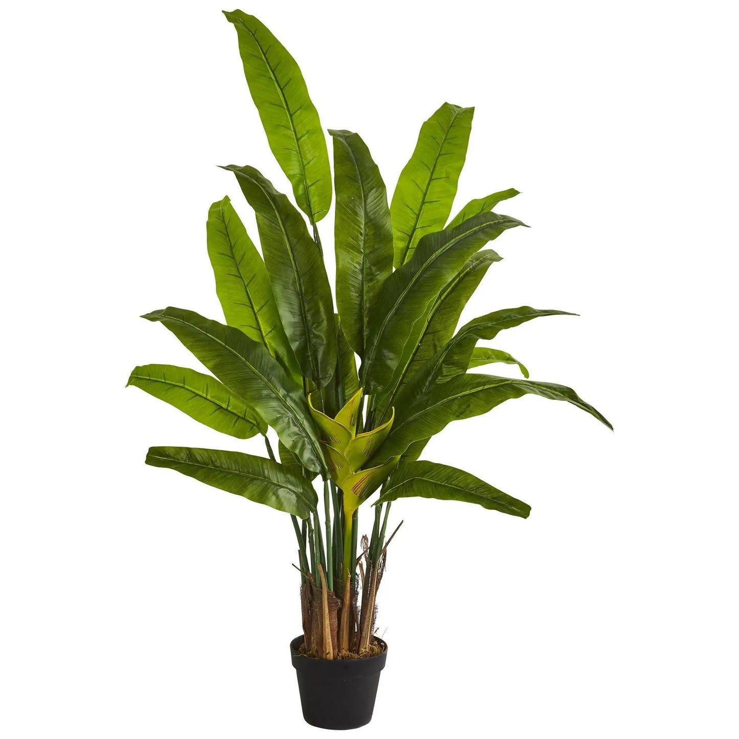 Traveler Palm Artificial Tree 4.5 ft tall, Nearly Natural, green leaves in black pot on Tampa Home & Garden Store