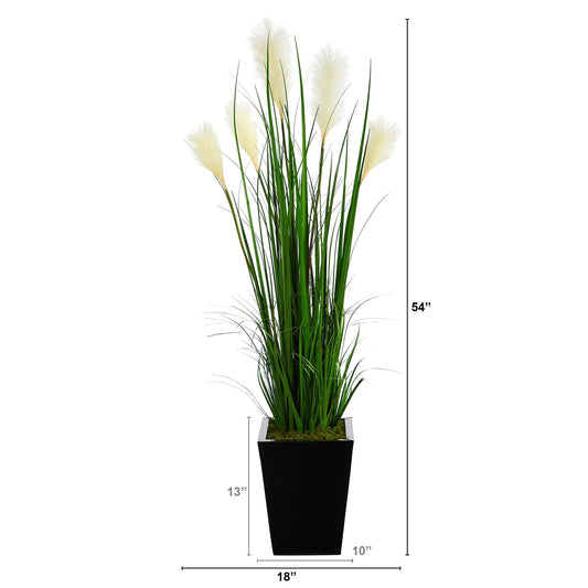 4.5’ Wheat Plum Grass Artificial Plant in Black Metal Planter - Tampa Home & Garden Store