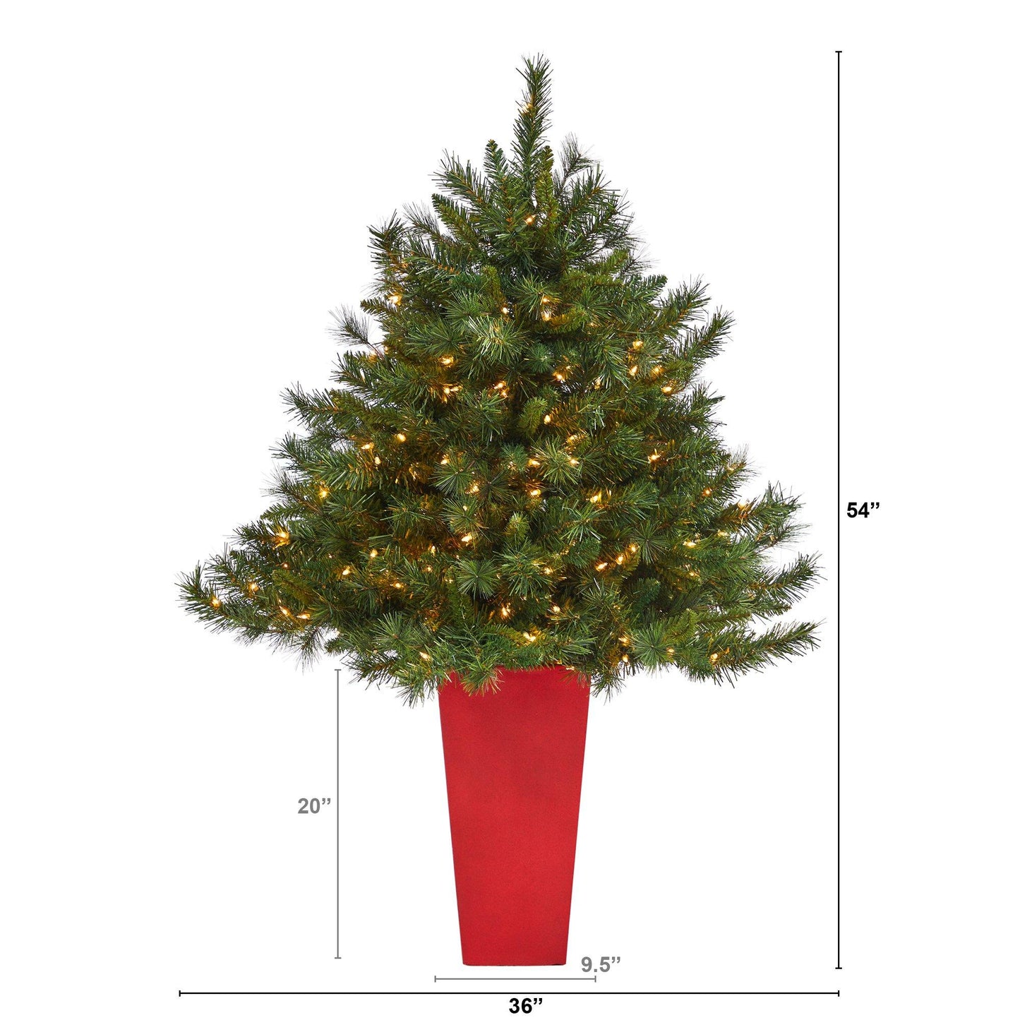 Nearly Natural 4.5 ft Wyoming Pine Christmas tree in a red tower planter with 250 clear lights on Tampa Home & Garden Store