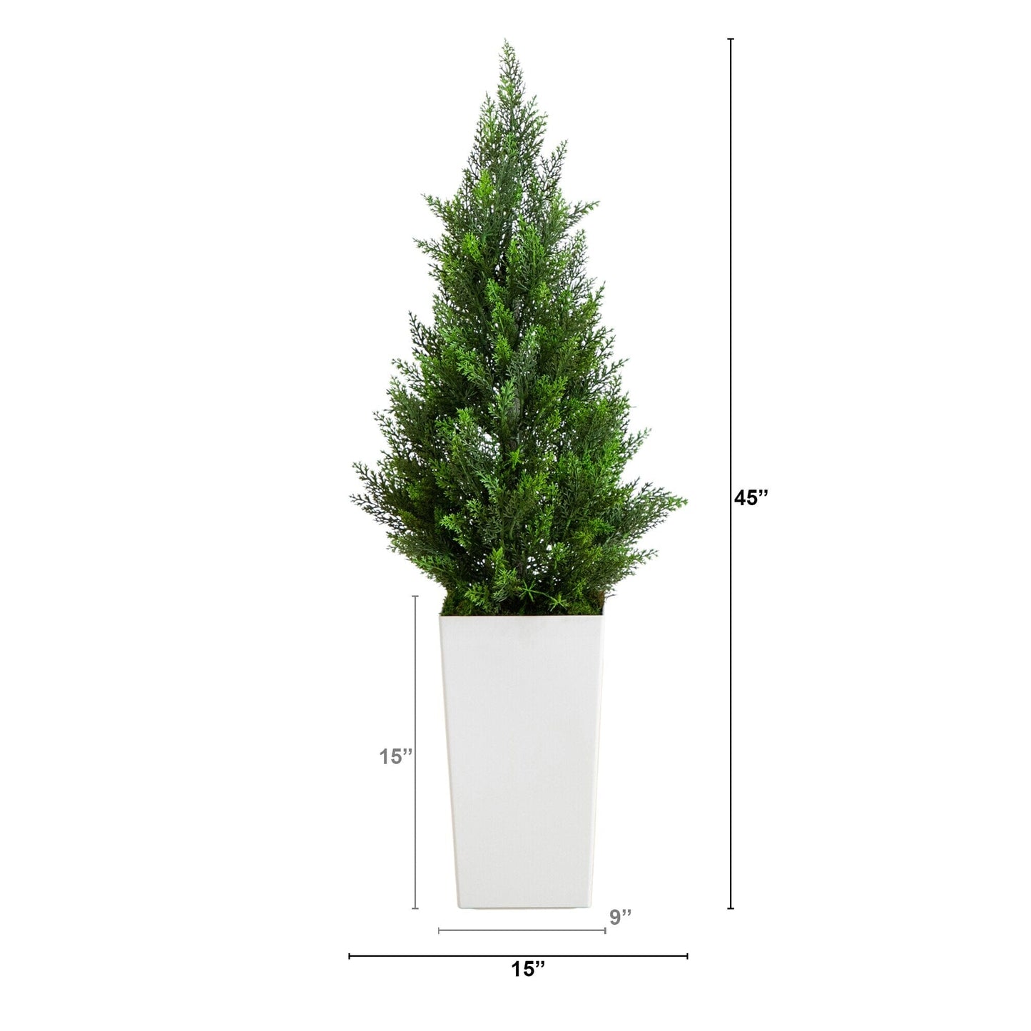 Artificial cedar tree in white tower planter, 45in UV resistant, Nearly Natural on Tampa Home & Garden Store