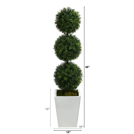 Boxwood triple-ball topiary, Nearly Natural 46in artificial tree in a white tapered planter on Tampa Home & Garden Store
