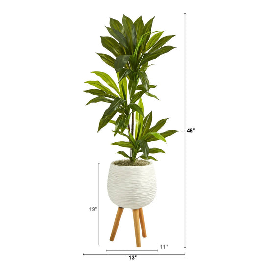 46in Nearly Natural Dracaena artificial plant in white planter on tripod stand on Tampa Home & Garden Store