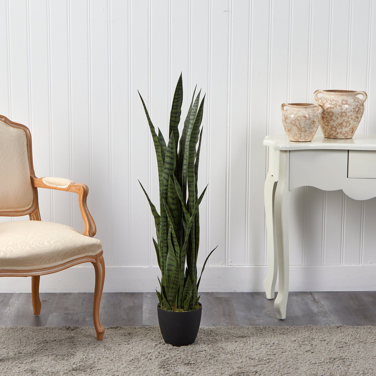 Sansevieria artificial plant 46 in black pot with striped leaves on Tampa Home & Garden Store