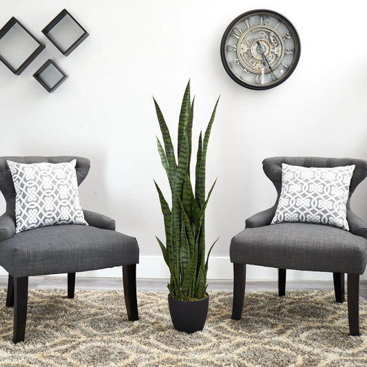 Nearly Natural 46-Inch Sansevieria artificial plant with tall green banded leaves in a black pot on Tampa Home & Garden Store