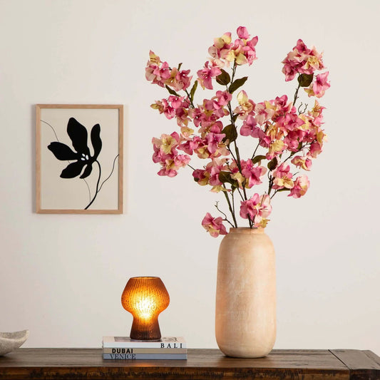 Bougainvillea flower stems set of 3, 47 in, pink and cream blossoms on green stems, Nearly Natural on Tampa Home & Garden Store