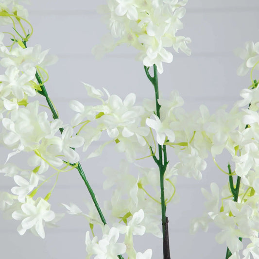Artificial Cherry Blossom Flower Stems Set of 3 with white blossoms on green stems on Tampa Home & Garden Store