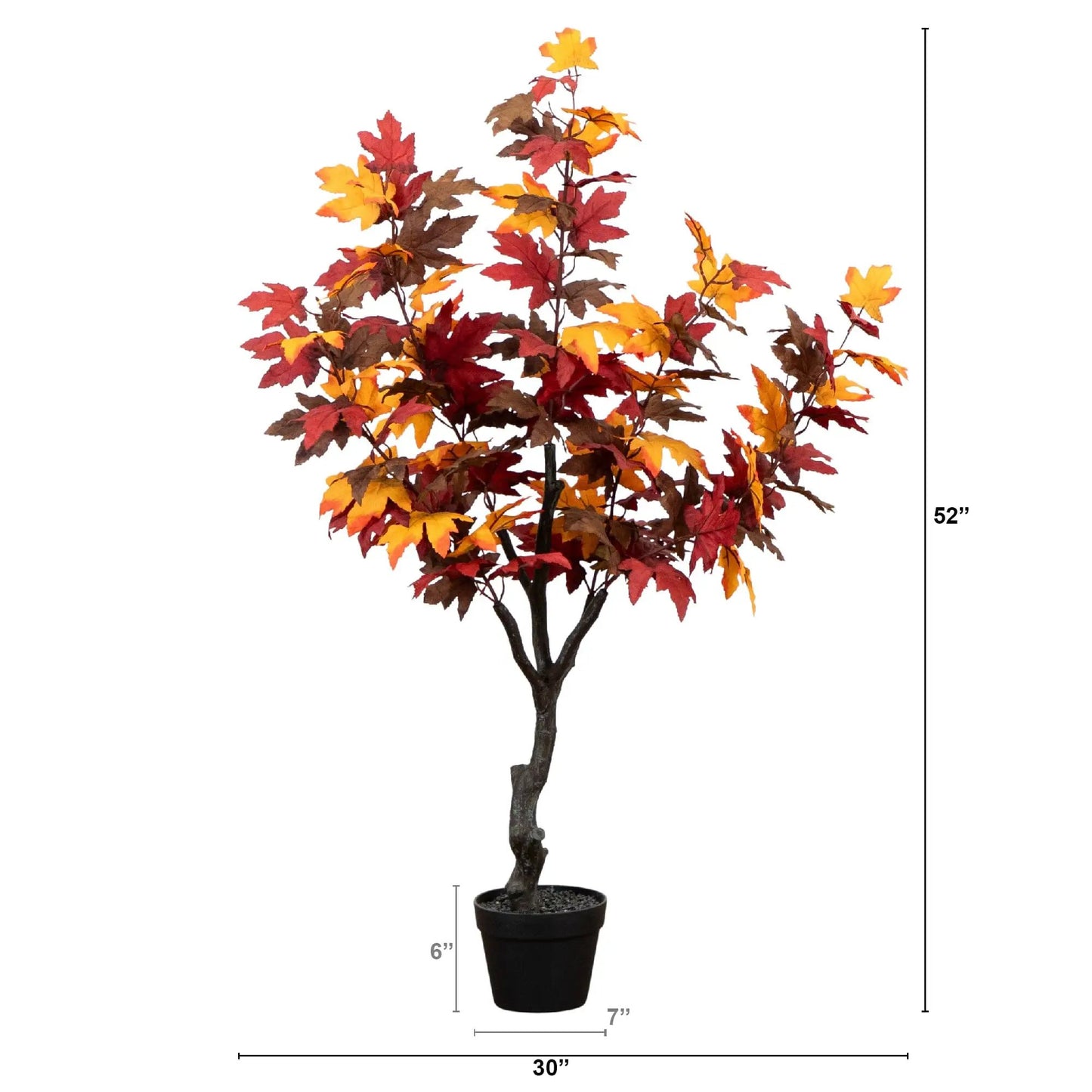Nearly Natural Autumn Smoky Maple artificial tree, 4 ft tall with leaves in a black pot on Tampa Home & Garden Store