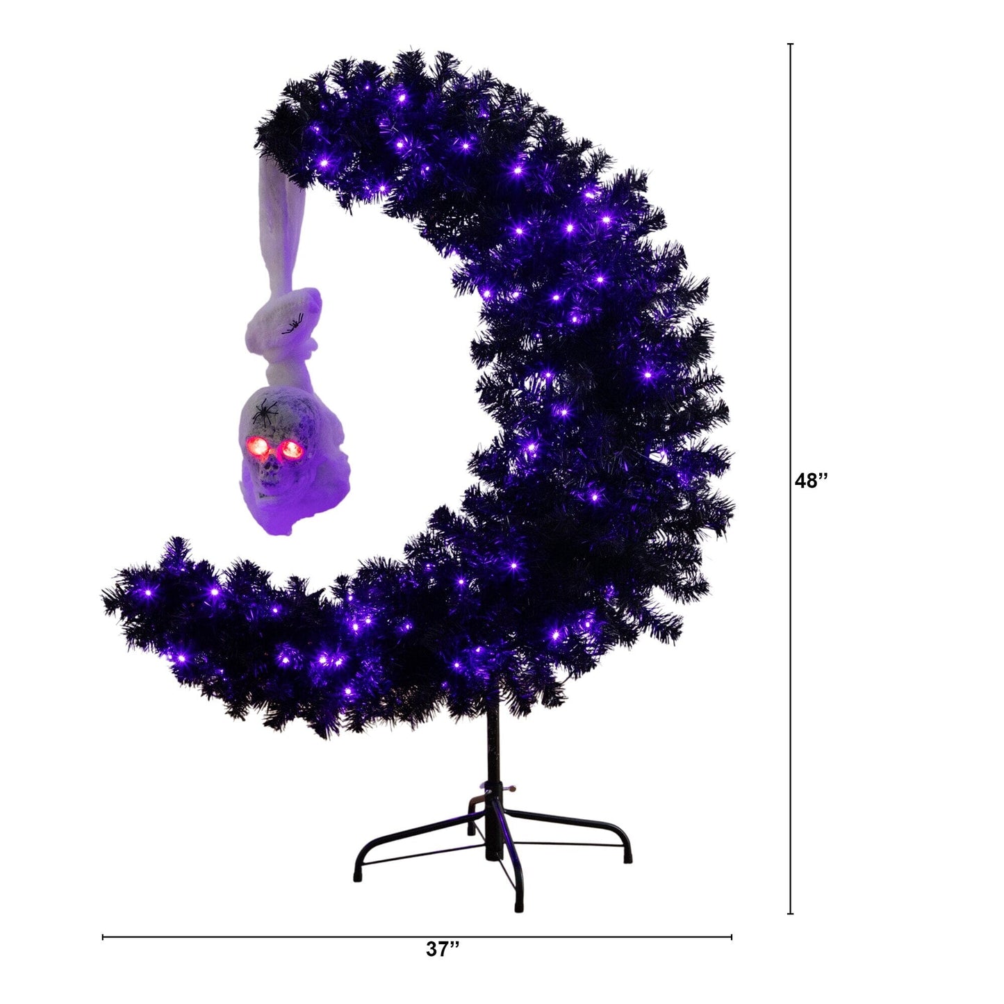 4' Black Halloween Moon & Skull Tree with 250 Orange & Purple LEDs by Nearly Natural on Tampa Home & Garden Store