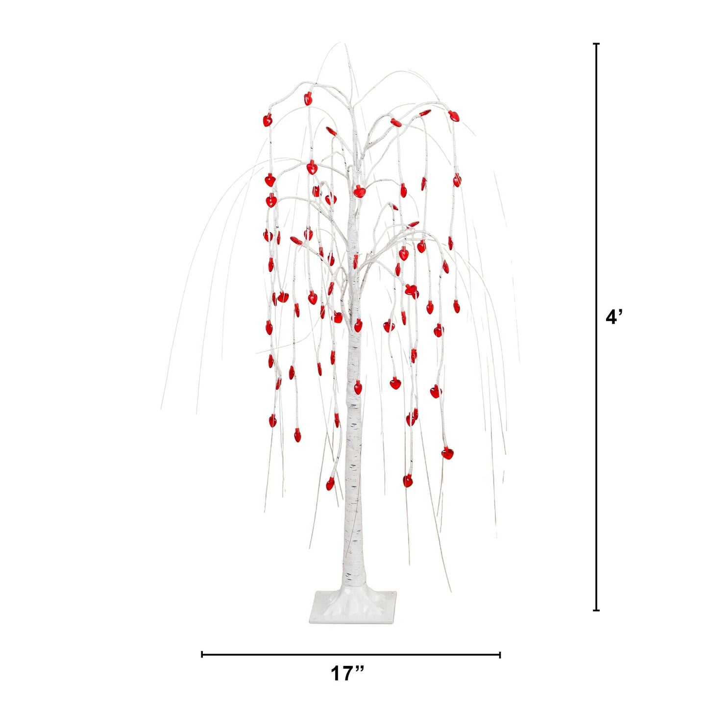 Willow tree with 48 red heart LEDs, 4 ft tall, Nearly Natural pre-lit Valentine decor on Tampa Home & Garden Store
