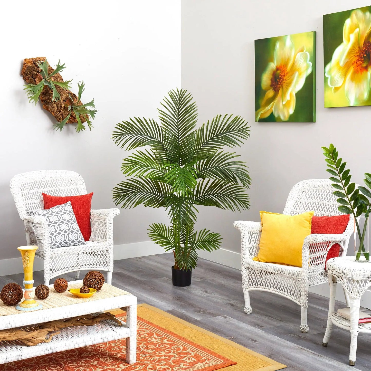 Areca Palm Artificial Tree, Nearly Natural, 5 ft tall in black pot on Tampa Home & Garden Store