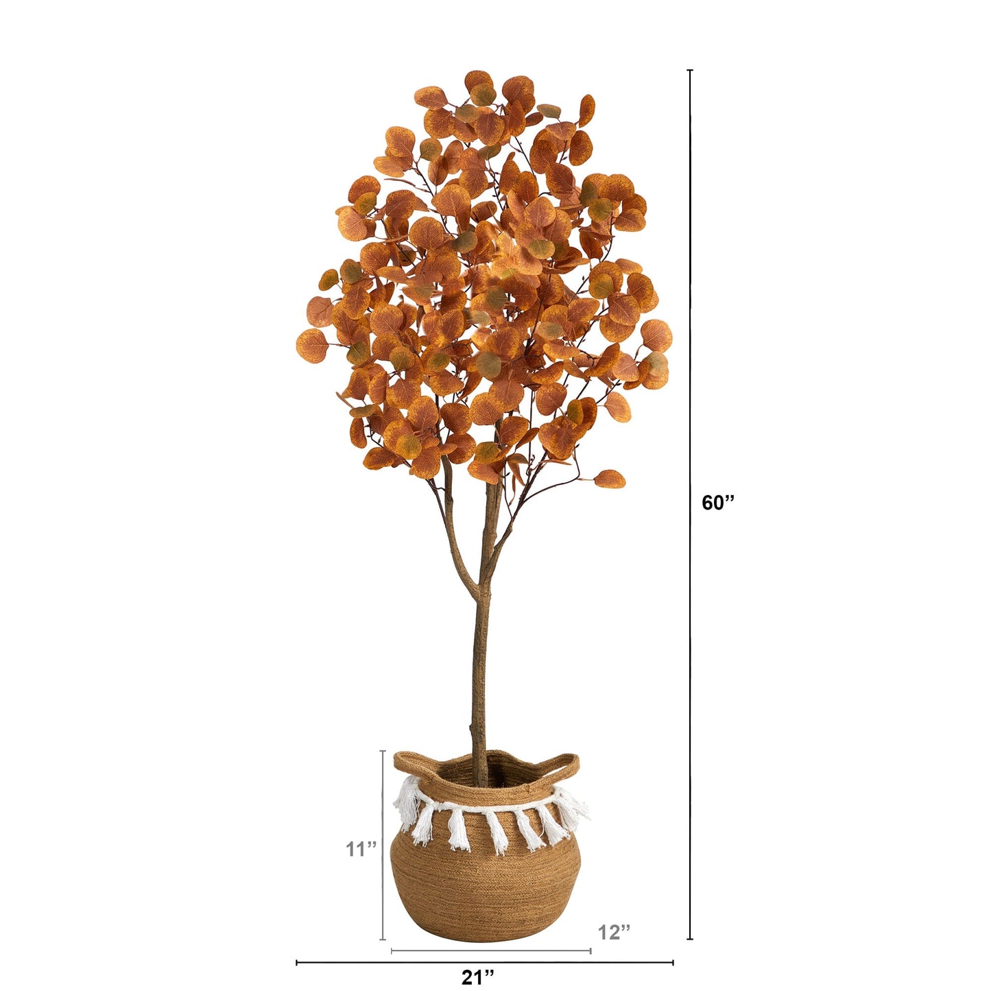 Artificial Autumn Eucalyptus Tree in a Jute Basket with Tassels by Nearly Natural on Tampa Home & Garden Store