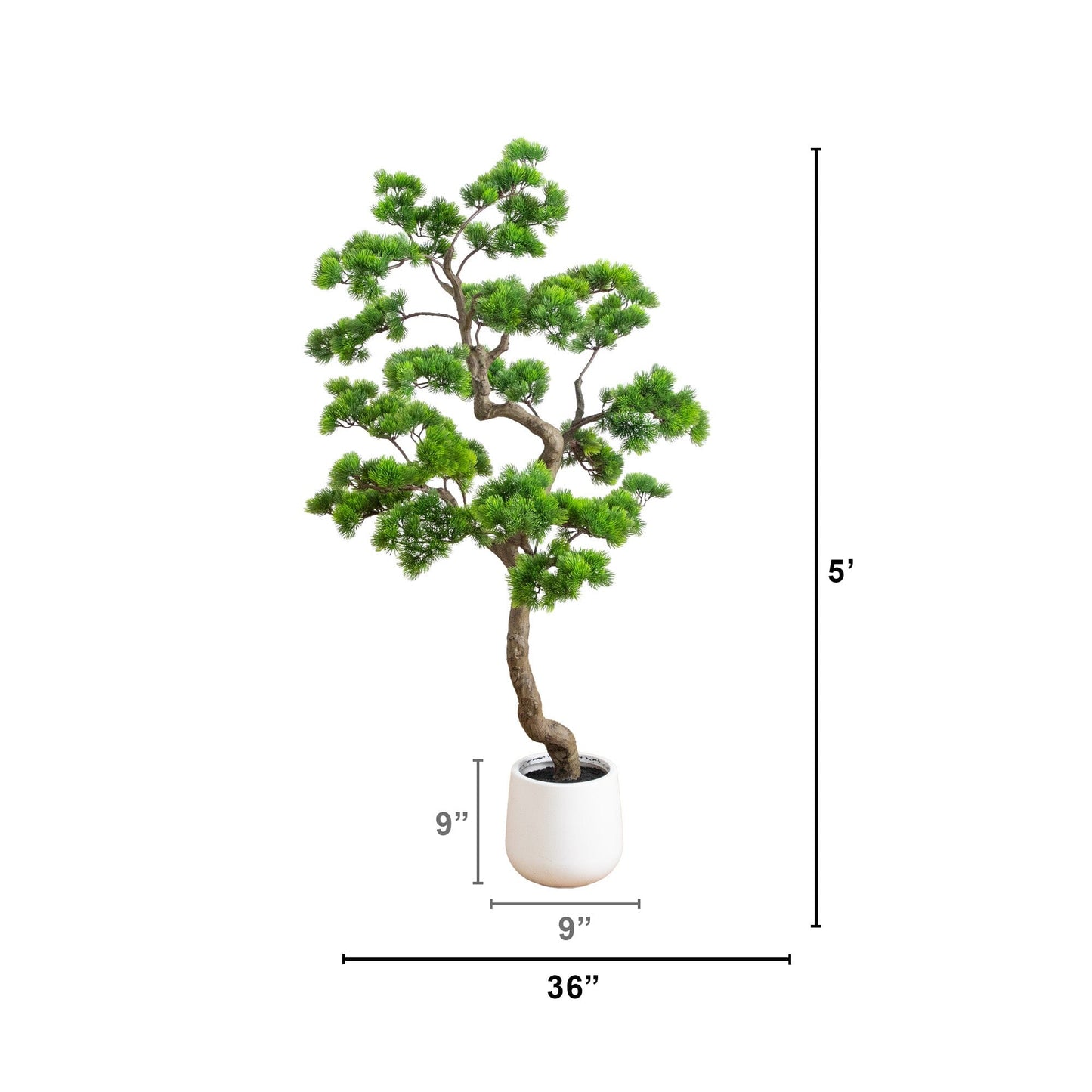 5 ft artificial bonsai cedar tree in decorative white planter by Nearly Natural on Tampa Home & Garden Store