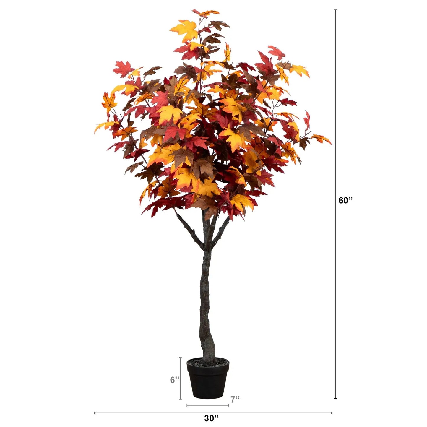 Nearly Natural artificial fall smoky maple tree with orange, red and yellow leaves in black pot on Tampa Home & Garden Store